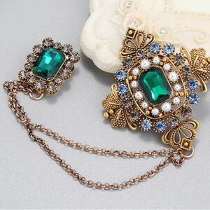 Ornate Gold-Tone Double Chain Brooch